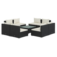 Set Salotto da Giardino 9 pz con Cuscini in Polyrattan Nero cod mxl 56299