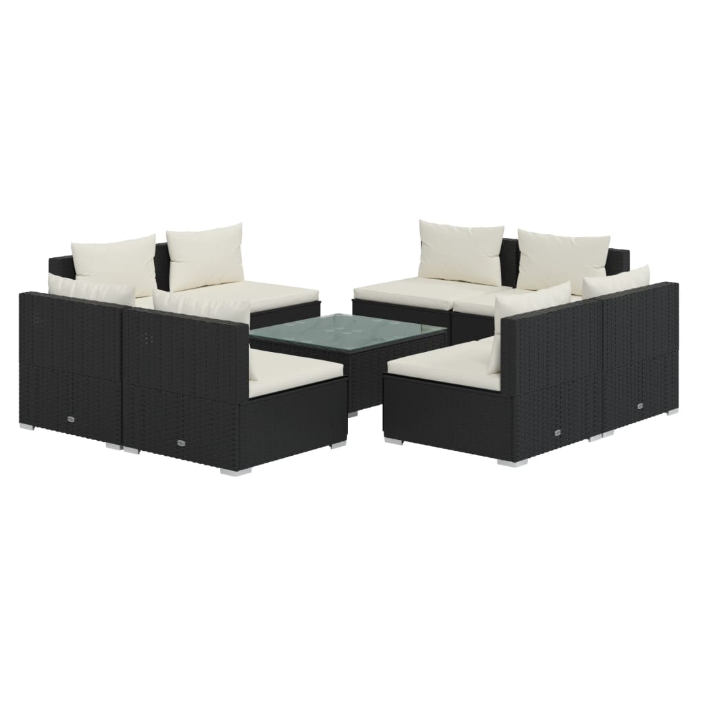 Set Salotto da Giardino 9 pz con Cuscini in Polyrattan Nero 3101543