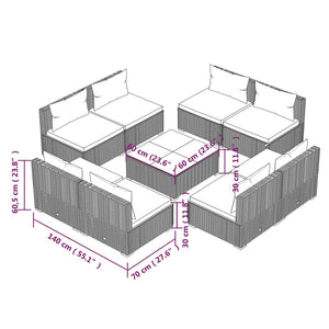 Set Salotto da Giardino 9 pz con Cuscini in Polyrattan Nero cod mxl 56299