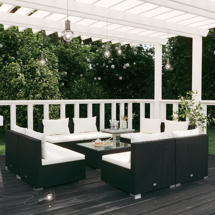 Set Divani da Giardino 9 pz con Cuscini in Polyrattan Nero 3101543