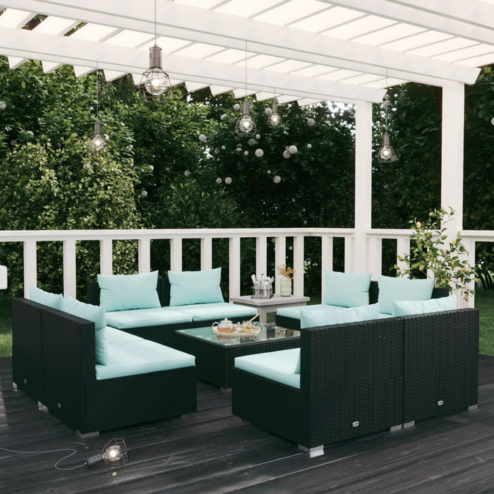 Set Divani da Giardino 9 pz con Cuscini in Polyrattan Nero 3101545