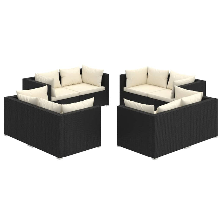 Set Salotto da Giardino 8 pz con Cuscini in Polyrattan Nero 3101551