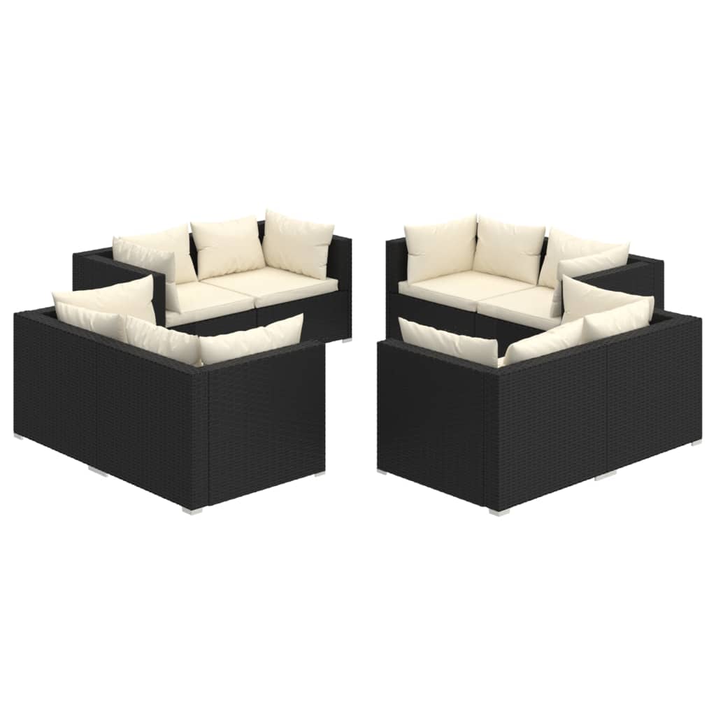 Set Salotto da Giardino 8 pz con Cuscini in Polyrattan Nero