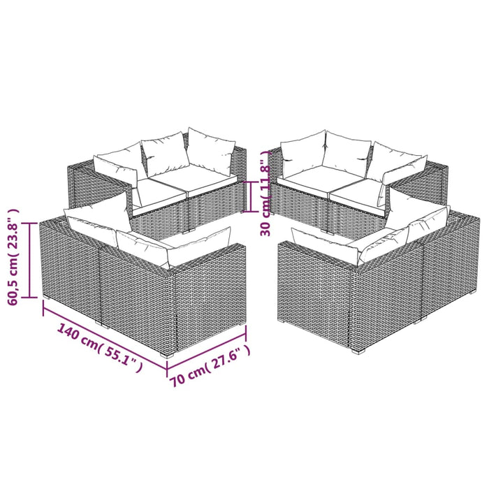 Set Salotto da Giardino 8 pz con Cuscini in Polyrattan Nero