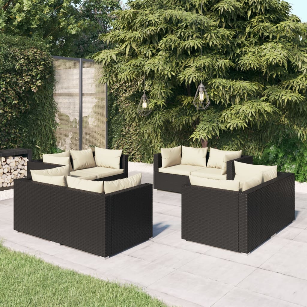 Set Salotto da Giardino 8 pz con Cuscini in Polyrattan Nero 3101551