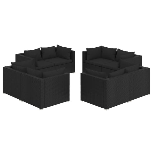 Set Divani da Giardino 8 pz con Cuscini in Polyrattan Nero cod mxl 40367