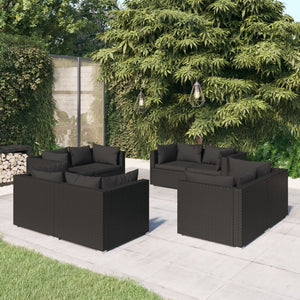 Set Divani da Giardino 8 pz con Cuscini in Polyrattan Nero cod mxl 40367