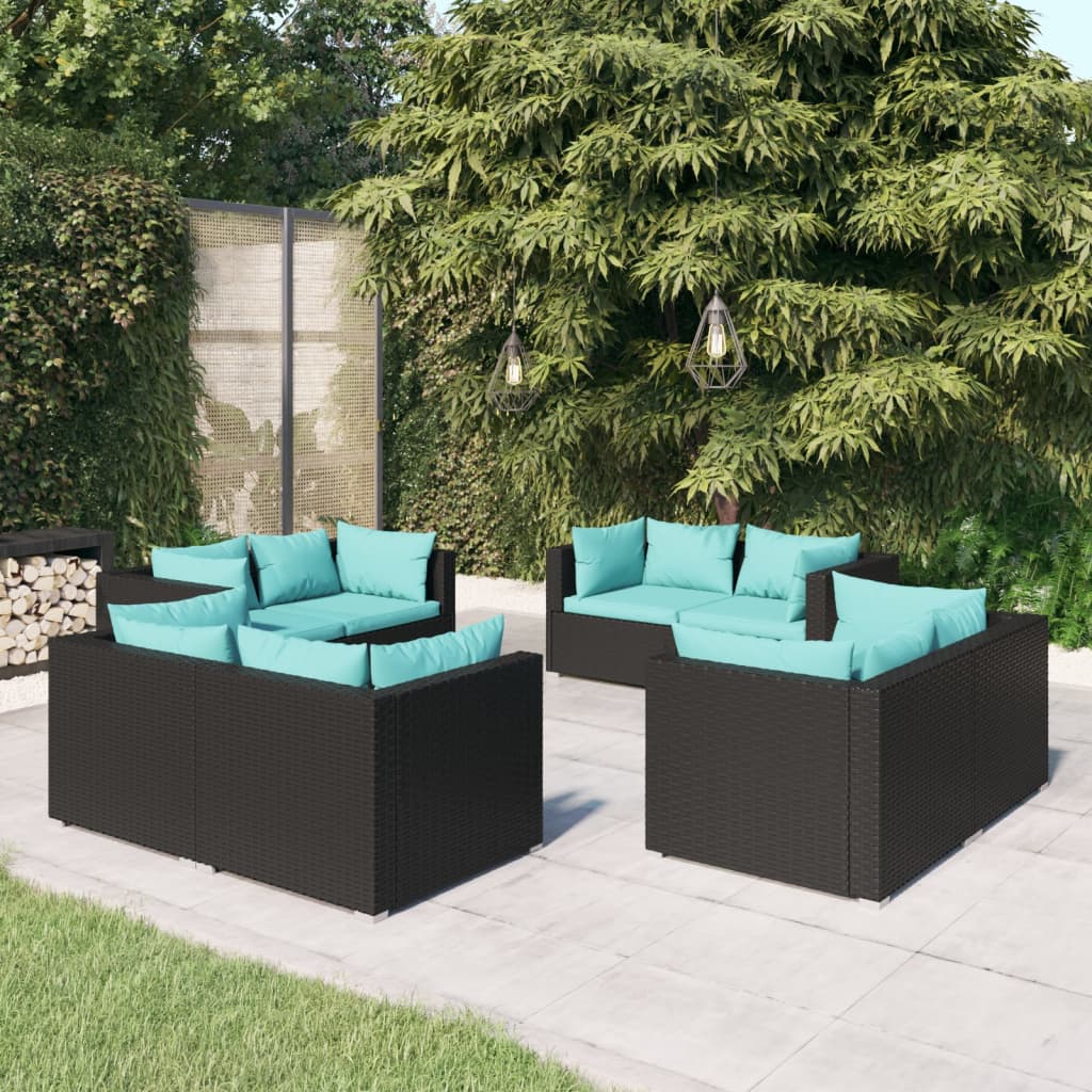 Set Salotto da Giardino 8 pz con Cuscini in Polyrattan Nero cod mxl 35110