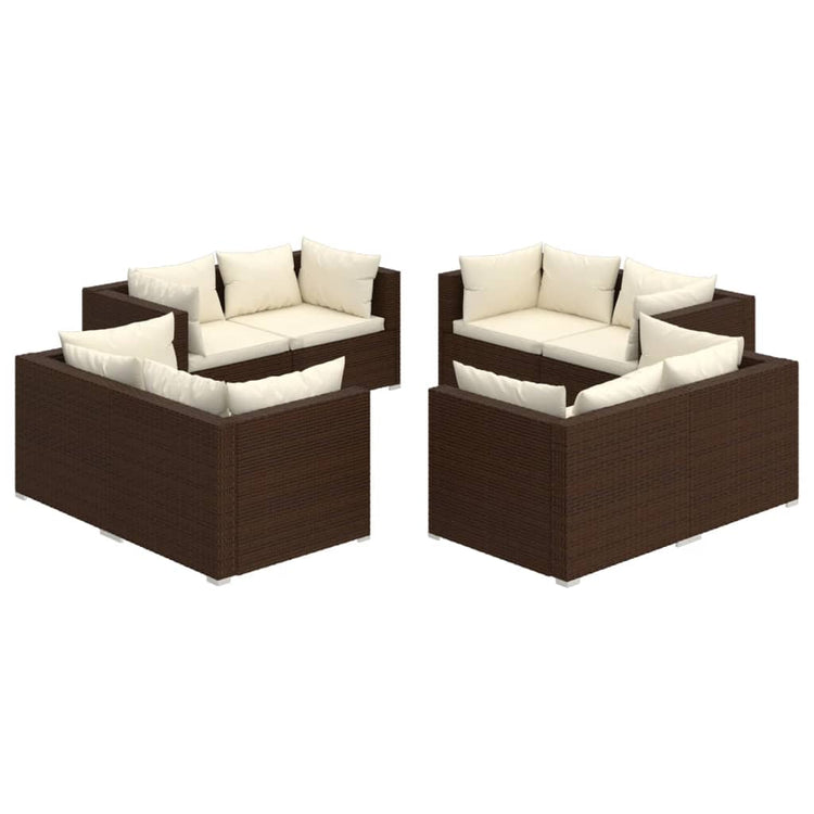 Set Divani da Giardino 8 pz con Cuscini in Polyrattan Marrone cod mxl 44557