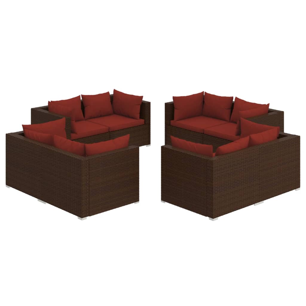 Set Divani da Giardino 8 pz con Cuscini in Polyrattan Marrone cod mxl 38846