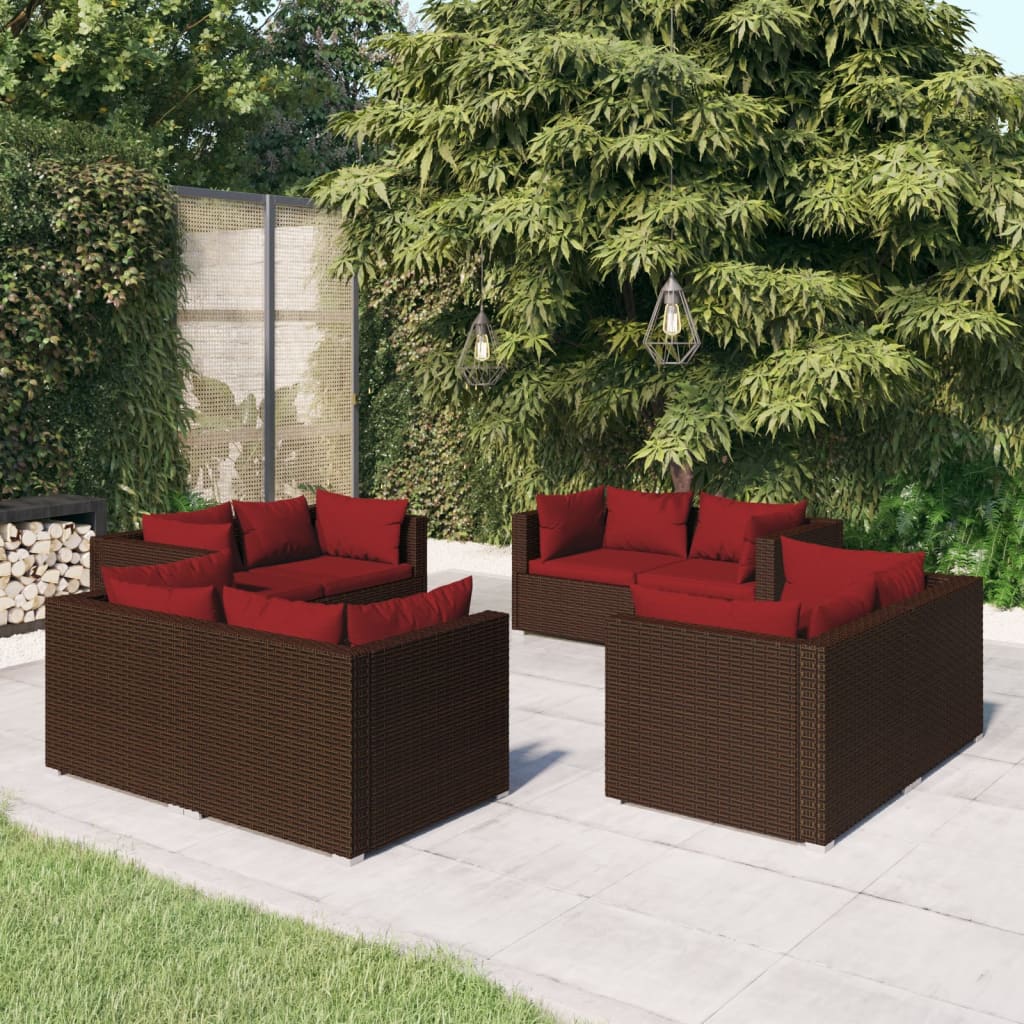 Set Divani da Giardino 8 pz con Cuscini in Polyrattan Marrone cod mxl 38846