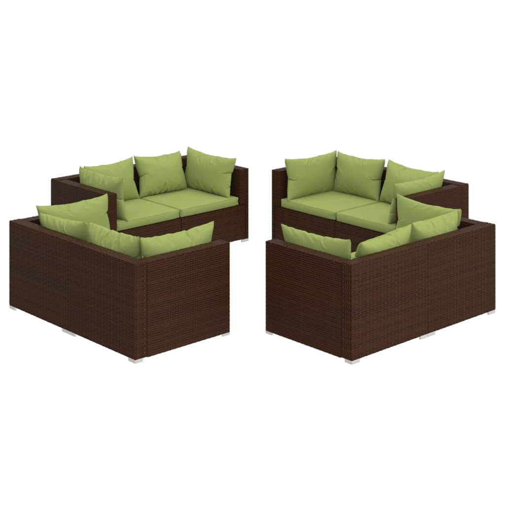 Set Divani da Giardino 8 pz con Cuscini in Polyrattan Marrone 3101556