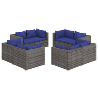 Set Divani da Giardino 8 pz con Cuscini in Polyrattan Grigio cod mxl 38868