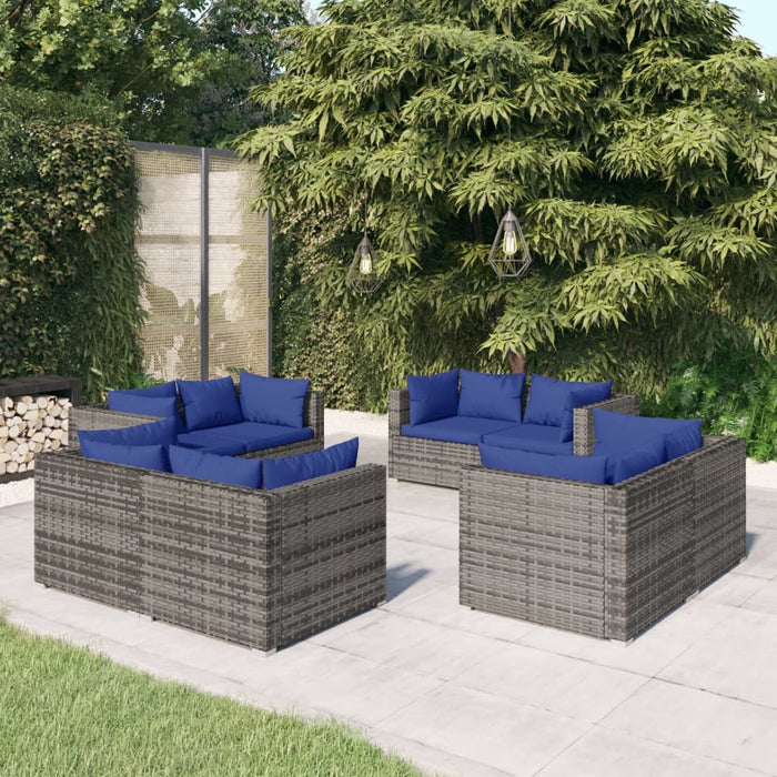 Set Divani da Giardino 8 pz con Cuscini in Polyrattan Grigio cod mxl 38868