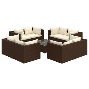 Set Divani da Giardino 9 pz con Cuscini in Polyrattan Marrone cod mxl 40824