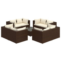 Set Divani da Giardino 9 pz con Cuscini in Polyrattan Marrone 3101562