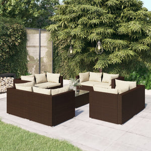 Set Divani da Giardino 9 pz con Cuscini in Polyrattan Marrone cod mxl 40824