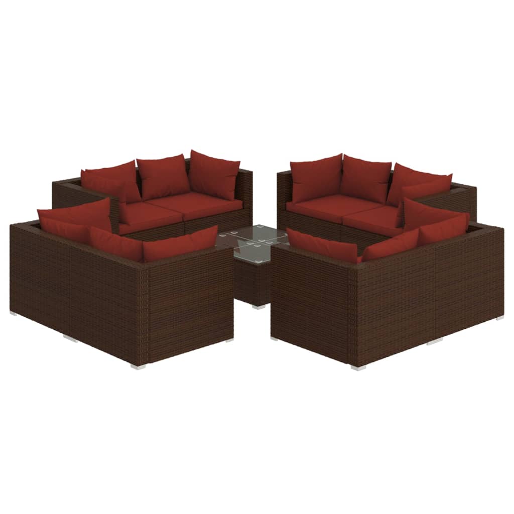 Set Divani da Giardino 9 pz con Cuscini in Polyrattan Marrone cod mxl 38869