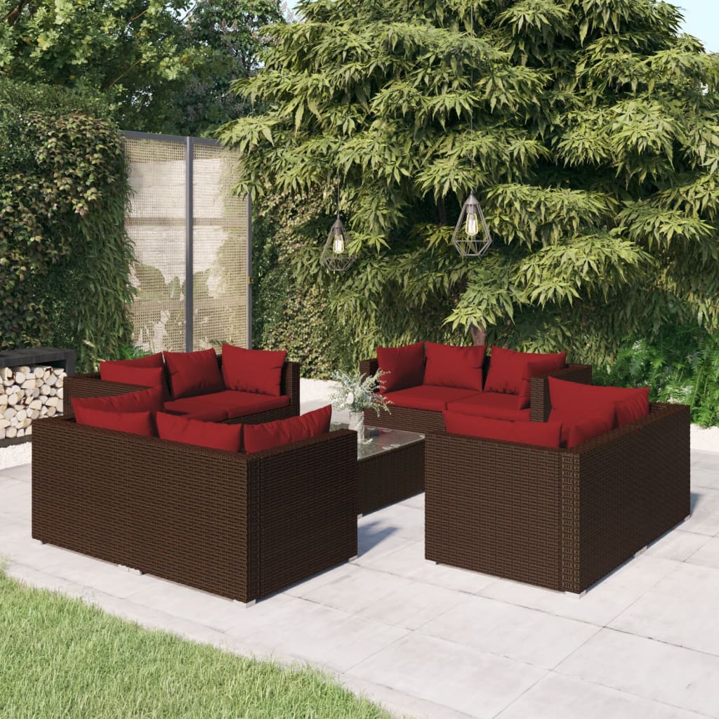 Set Divani da Giardino 9 pz con Cuscini in Polyrattan Marrone cod mxl 38869