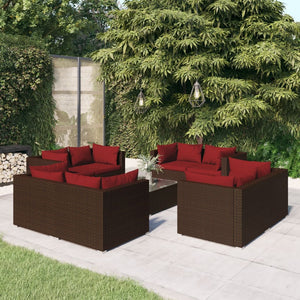 Set Divani da Giardino 9 pz con Cuscini in Polyrattan Marrone cod mxl 38869