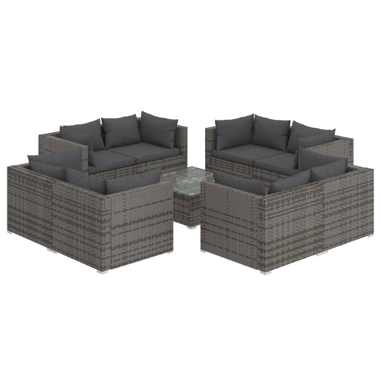 Set Divani da Giardino 9 pz con Cuscini in Polyrattan Grigio cod mxl 44451