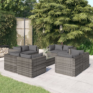 Set Divani da Giardino 9 pz con Cuscini in Polyrattan Grigio cod mxl 44451