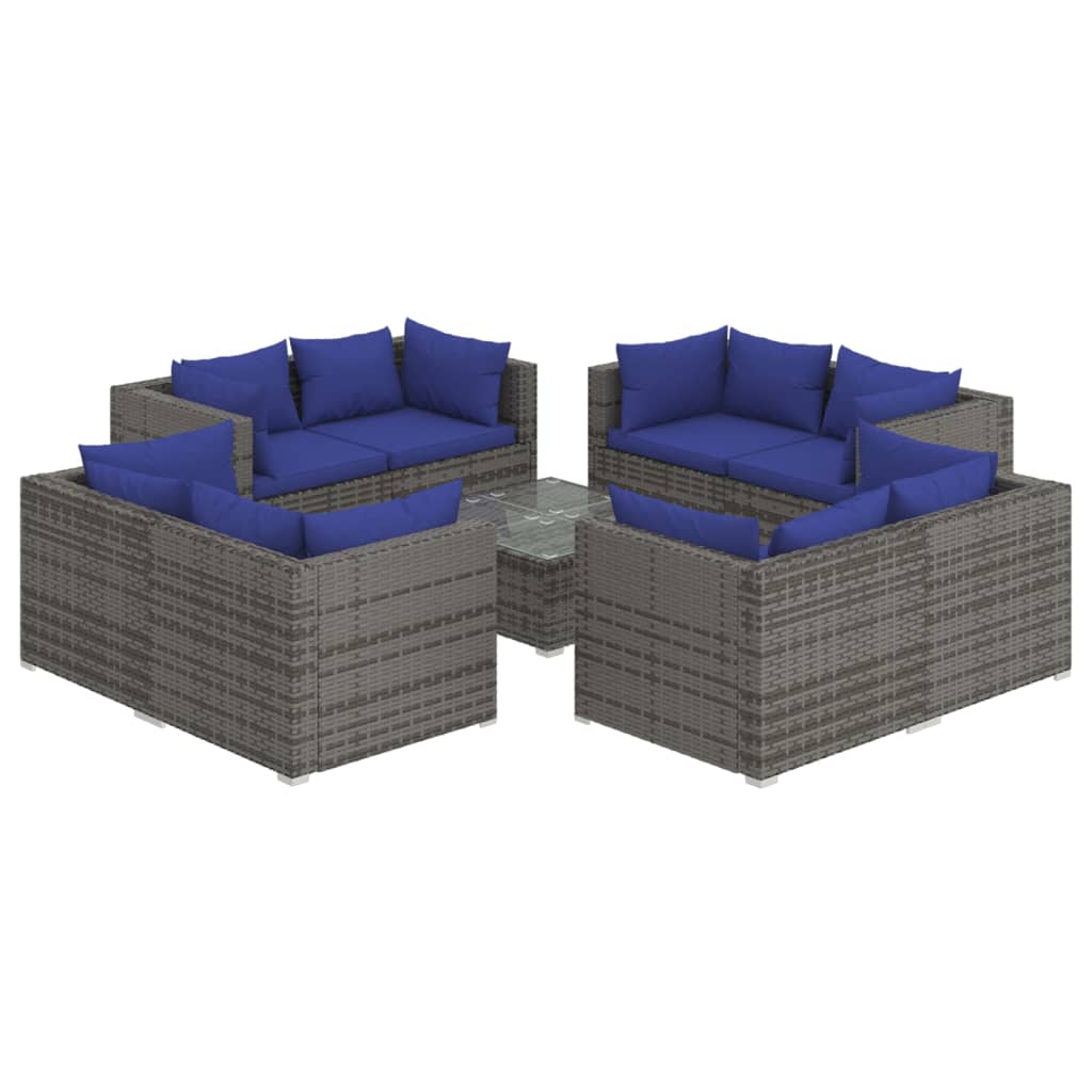 Set Divani da Giardino 9 pz con Cuscini in Polyrattan Grigio cod mxl 38856