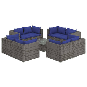 Set Divani da Giardino 9 pz con Cuscini in Polyrattan Grigio 3101566