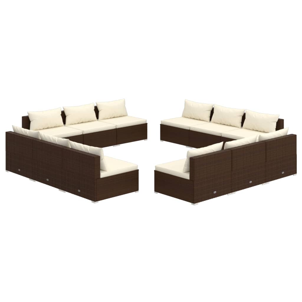 Set Divani da Giardino 12 pz con Cuscini in Polyrattan Marrone 3101570