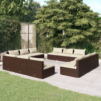 Set Divani da Giardino 12 pz con Cuscini in Polyrattan Marrone 3101570