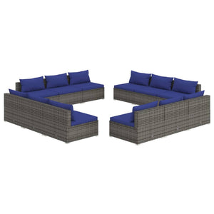 Set Divani da Giardino 12 pz con Cuscini in Polyrattan Grigio cod mxl 35142