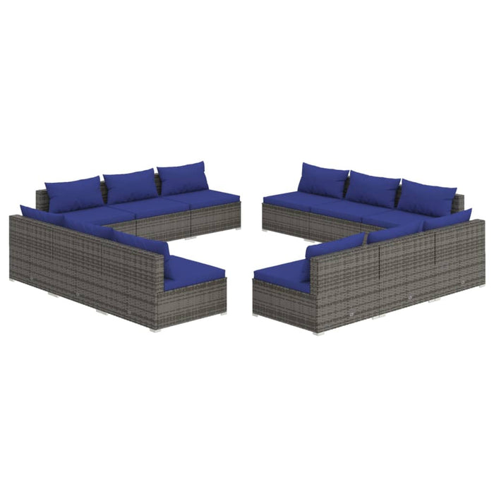 Set Divani da Giardino 12 pz con Cuscini in Polyrattan Grigio 3101574