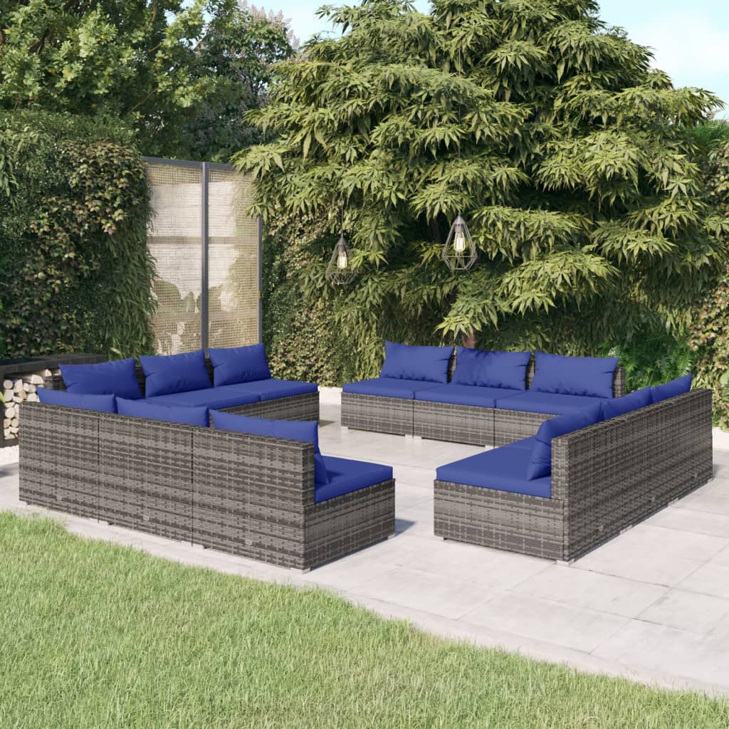 Set Divani da Giardino 12 pz con Cuscini in Polyrattan Grigio cod mxl 35142