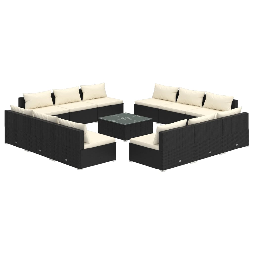 Set Salotto da Giardino 13 pz con Cuscini in Polyrattan Nero cod mxl 56301