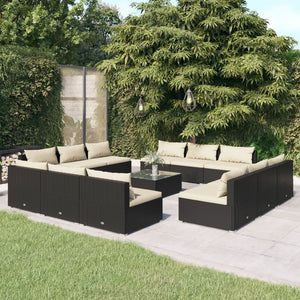 Set Salotto da Giardino 13 pz con Cuscini in Polyrattan Nero cod mxl 56301