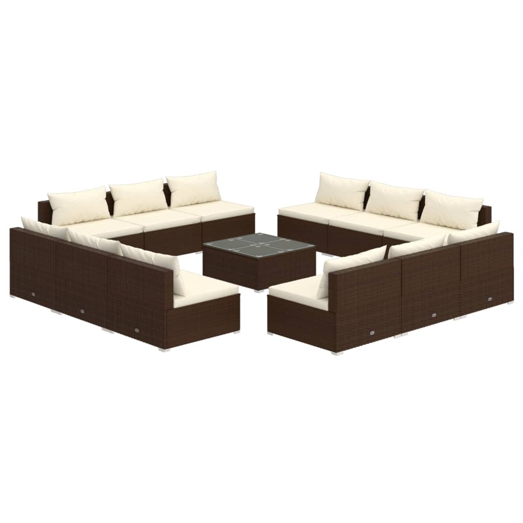 Set da Giardino 13 pz con Cuscini in Polyrattan Marrone