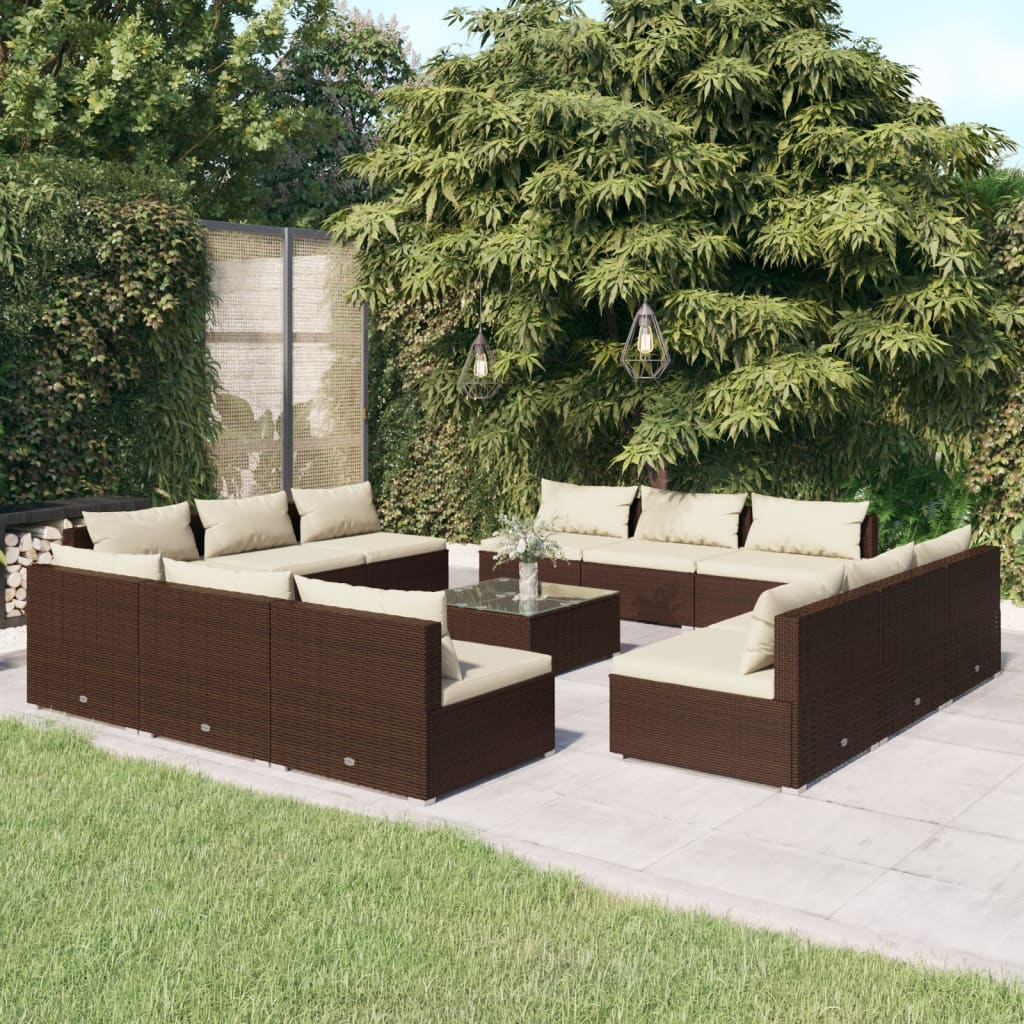 Set da Giardino 13 pz con Cuscini in Polyrattan Marrone cod mxl 35398