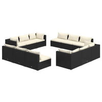 Set Divani da Giardino 12 pz con Cuscini in Polyrattan Nero 3101583