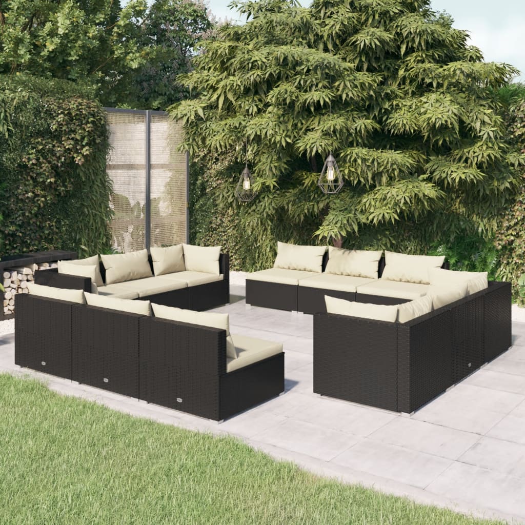 Set Divani da Giardino 12 pz con Cuscini in Polyrattan Nero 3101583