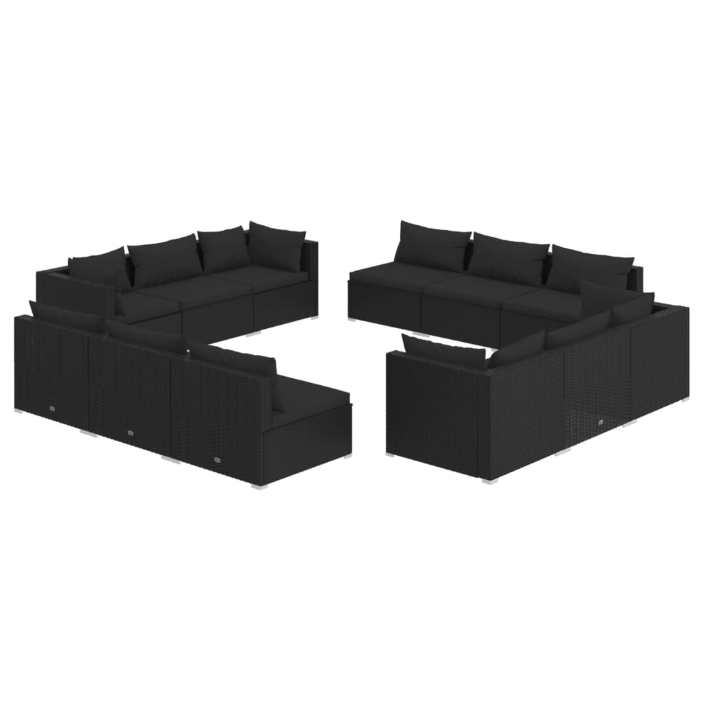 Set Divani da Giardino 12 pz con Cuscini in Polyrattan Nero cod mxl 40379