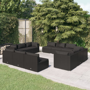 Set Divani da Giardino 12 pz con Cuscini in Polyrattan Nero cod mxl 40379