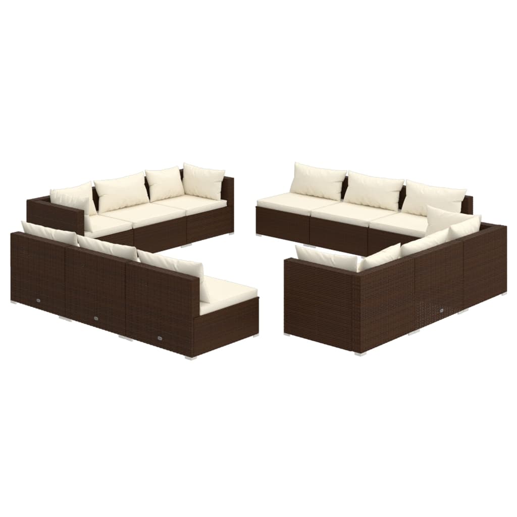 Set Divani da Giardino 12 pz con Cuscini in Polyrattan Marrone cod mxl 40847