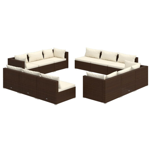 Set Divani da Giardino 12 pz con Cuscini in Polyrattan Marrone 3101586