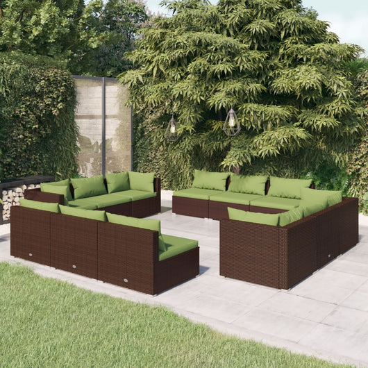 Set Divani da Giardino 12 pz con Cuscini in Polyrattan Marrone 3101588