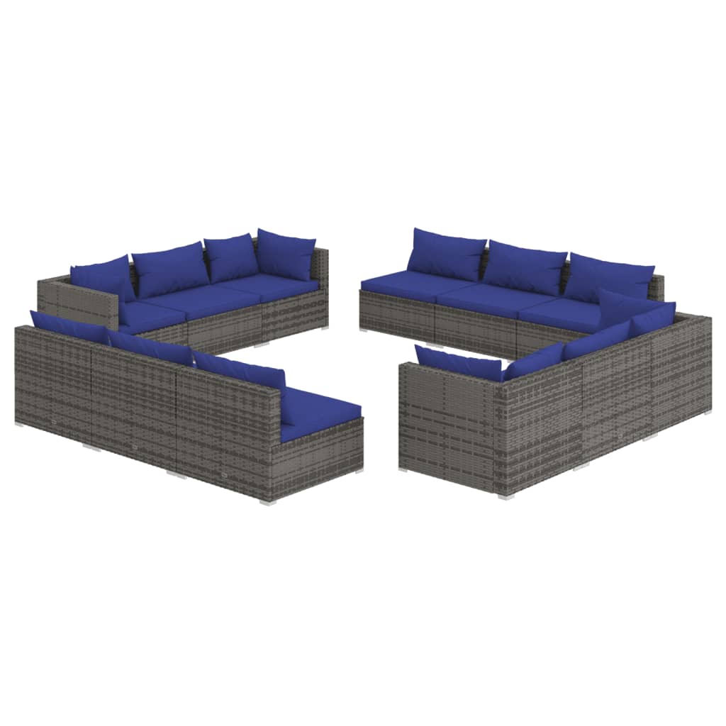 Set Divani da Giardino 12 pz con Cuscini in Polyrattan Grigio 3101590