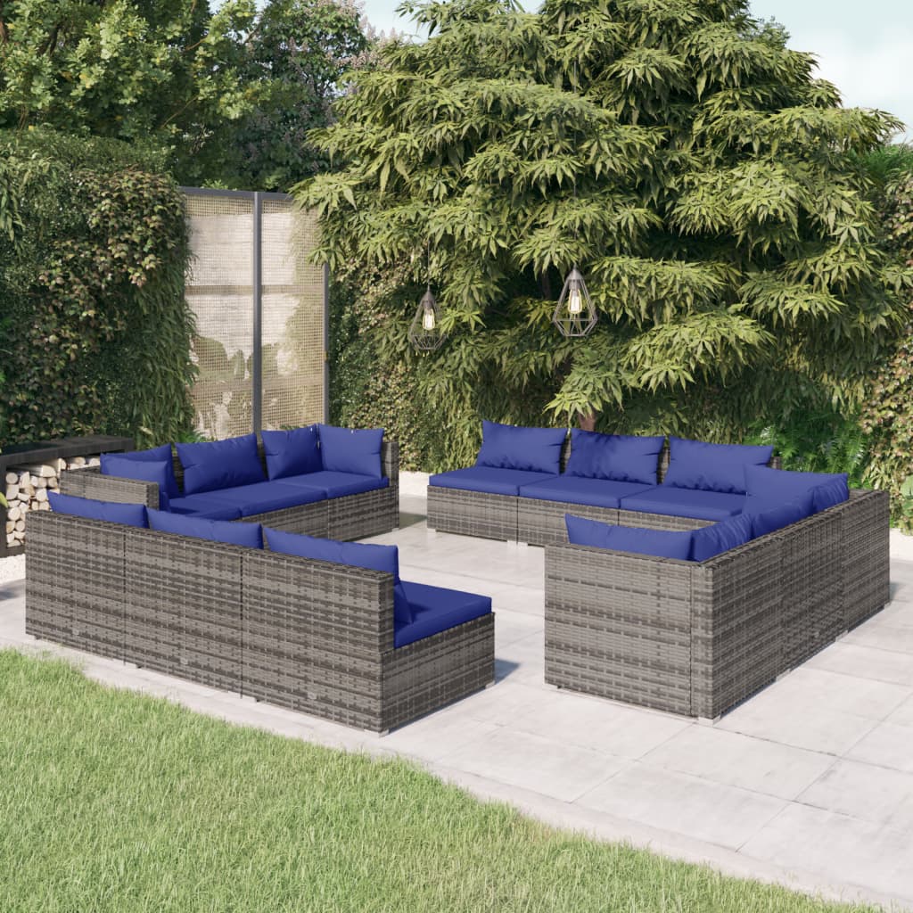 Set Divani da Giardino 12 pz con Cuscini in Polyrattan Grigio 3101590