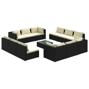 Set Salotto da Giardino 13 pz con Cuscini in Polyrattan Nero cod mxl 34885