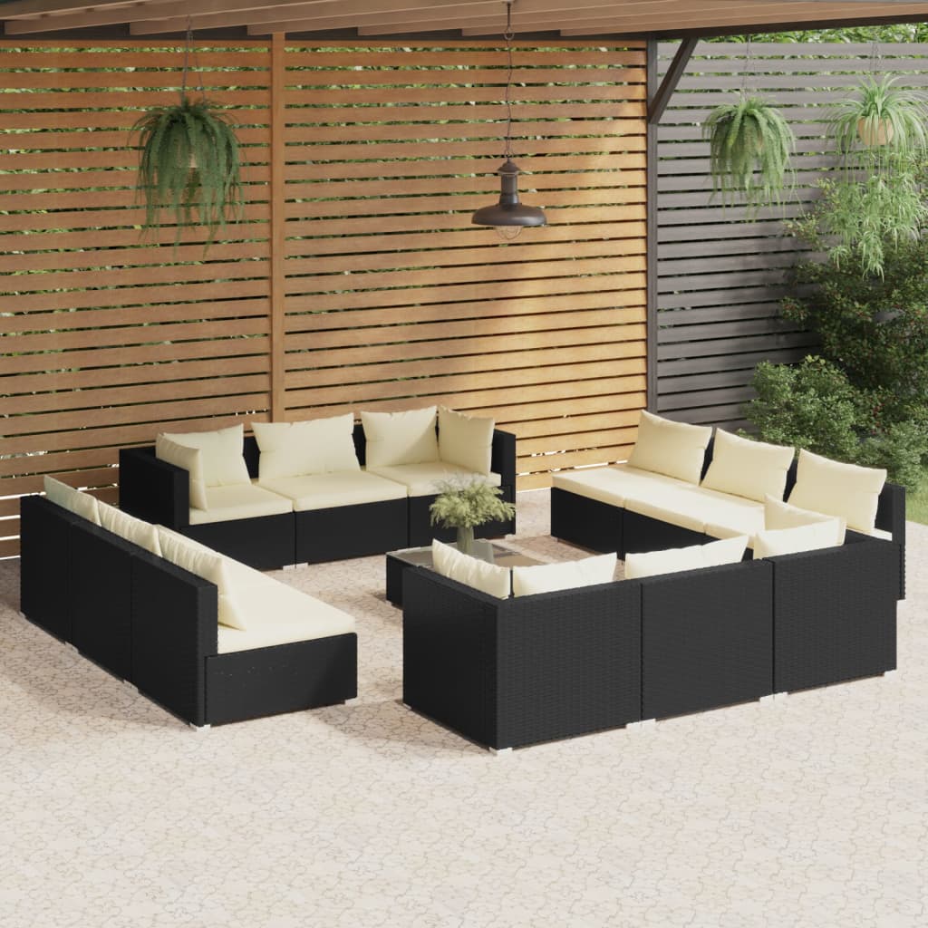 Set Salotto da Giardino 13 pz con Cuscini in Polyrattan Nero cod mxl 34885