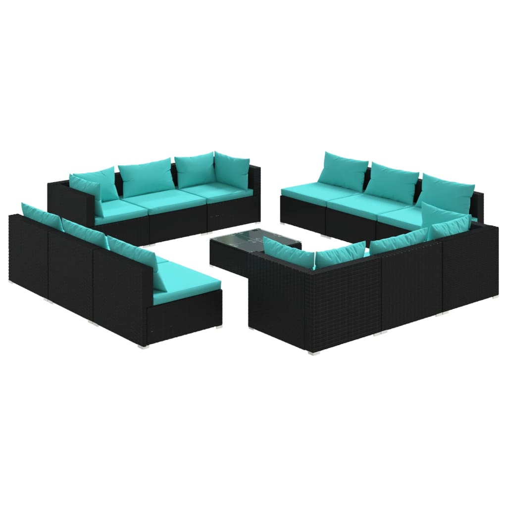 Set Divani da Giardino 13 pz con Cuscini in Polyrattan Nero 3101593