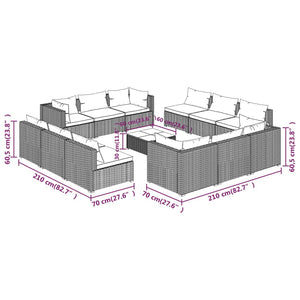 Set Divani da Giardino 13 pz con Cuscini in Polyrattan Nero 3101593